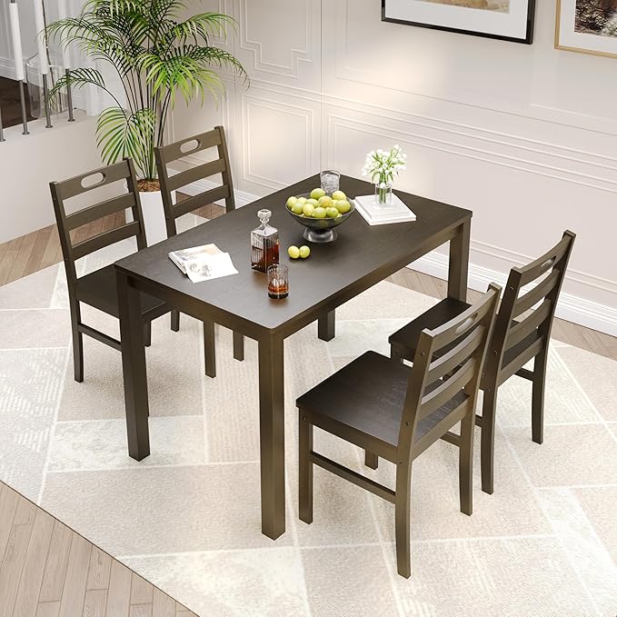 MFSTUDIO Dining Table Set for 4, Wood Kitchen Table with Chairs Set, Farmhouse 5 Piece Dining Room Table Set, Space Saving Dinette Set for Breakfast Nook, Apartment(Dark Walnut)