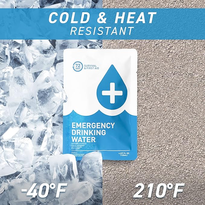 72 HRS Emergency Water Pouches - Survival Water Packets, Emergency Rations, Long Shelf Life, Survival kit (Pack of 12)