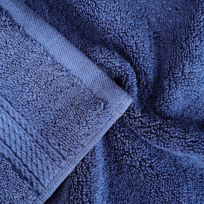 SUPERIOR Egyptian Cotton Pile Bath Towel Set of 4, Ultra Soft Luxury Towels, Thick Plush Essentials, Absorbent Heavyweight, Guest Bath, Hotel, Spa, Home Bathroom, Shower Basics, Navy Blue