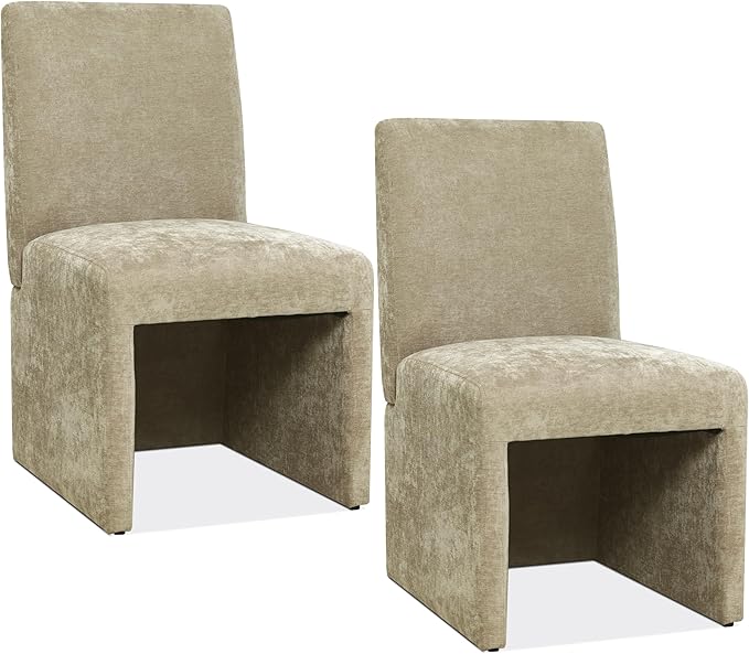 Upholstered Dining Chairs Set of 2 Modern Kitchen & Dining Room Chairs Linen Fabric Dining Chairs with Wooden Frame, Khaki