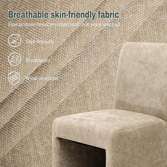 Upholstered Dining Chairs Set of 4 Modern Kitchen & Dining Room Chairs Linen Fabric Dining Chairs with Wooden Frame, Khaki