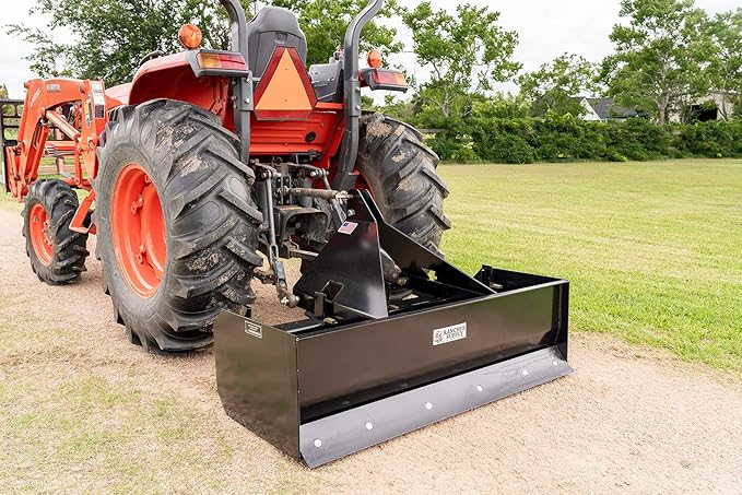 6 FT Box Blade Scraper by Rancher Supply – CAT 1-3 Point Hitch Attachments for Moving Dirt, Backfilling Holes, Spreading Soil, Leveling and Grading Land