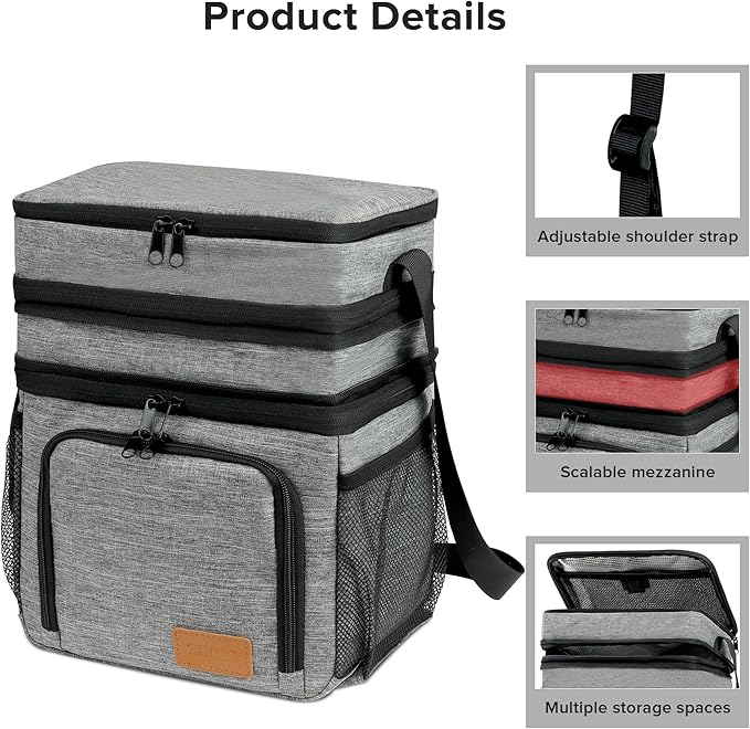 Insulated Lunch Bag for Women Men, Reusable 3 Layers Lunch Box Women, Expandable Reusable Water-resistant Lunch Box for Work Travel Office Picnic Hiking