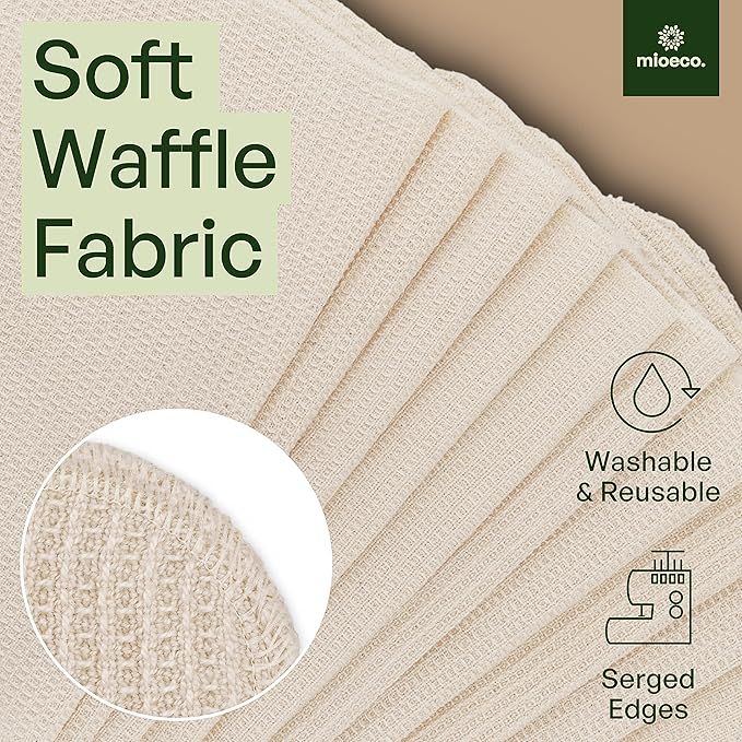 10 Pack Kitchen Paper Towels Washable - Super Absorbent Natural Paper Towels - Natural Cotton - Reusable, Paperless Kitchen Dish Cloths - 100% Organic