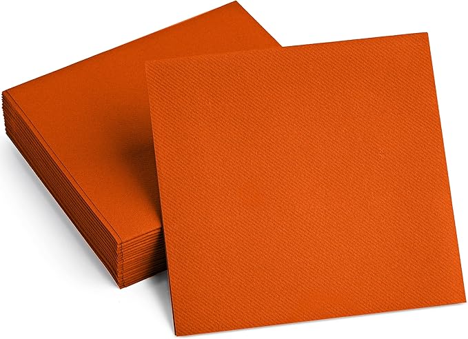 Linen-Feel Colored Paper Napkins - Decortive Cloth-Like ORANGE Luncheon Napkins - Soft And Absorbent. For Kitchen, Party, Wedding, Dinner Or Any Occasion. (Pack of 50)