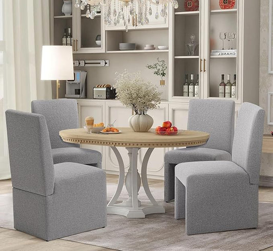 Upholstered Dining Chairs Set of 4 Modern Kitchen & Dining Room Chairs Linen Fabric Dining Chairs with Wooden Frame, Grey
