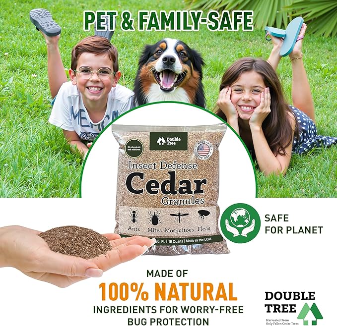 Double Tree Home and Garden Cedar Granules | Repels Fleas, Ticks, Ants, and Mosquitos | Rich Cedar Scent | Non Toxic | Pet Safe | 2 Bags (32 Quarts)