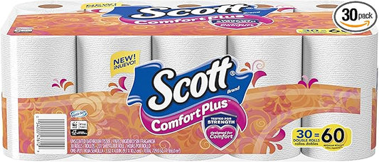 Scott Comfortplus Toilet Paper Double Roll Bath Tissue, 30 Count