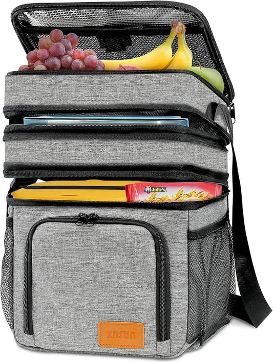 Insulated Lunch Bag for Women Men, Reusable 3 Layers Lunch Box Women, Expandable Reusable Water-resistant Lunch Box for Work Travel Office Picnic Hiking