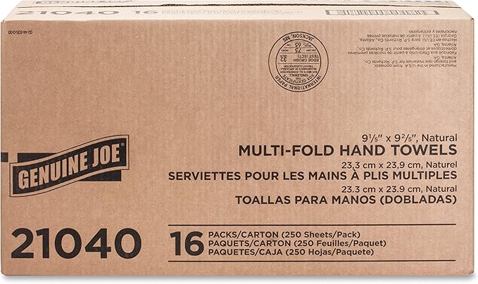 Genuine Joe GJO21040 Multifold Natural Towels (16 Packs, 250 per pack)