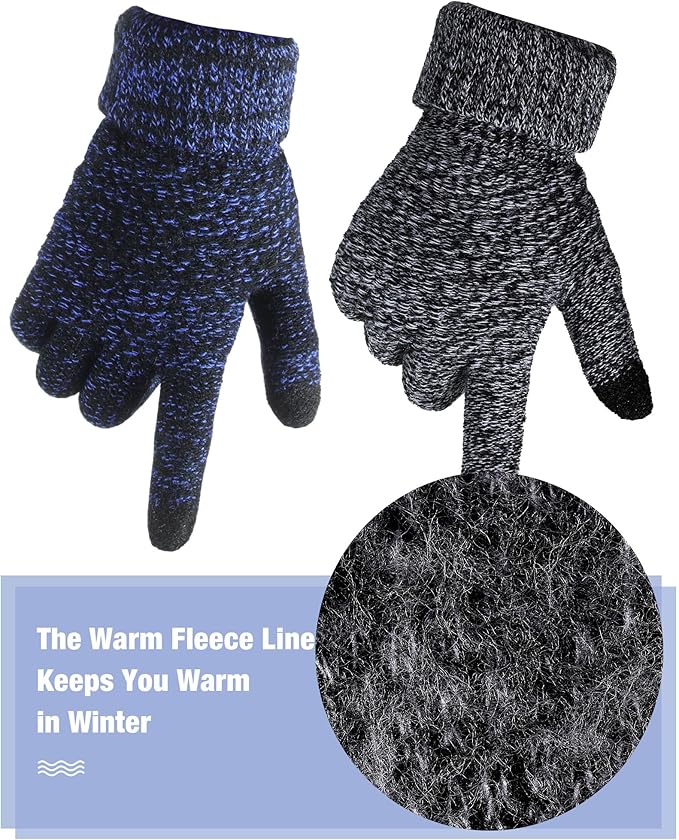 Geyoga 2 Pairs Women's Winter Touch Screen Gloves Soft Warm Fleece Lined Knit Elastic Cuff Winter Texting Gloves