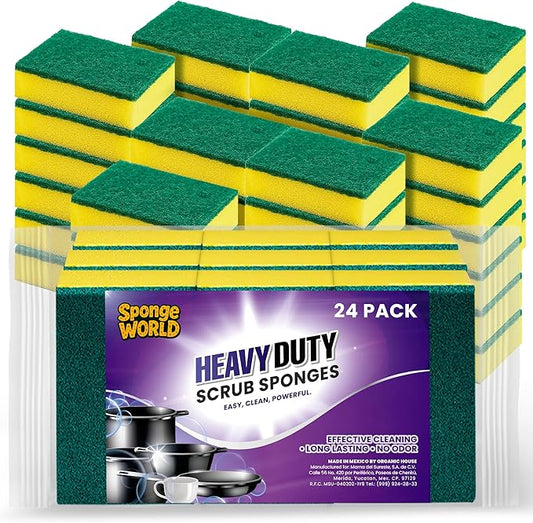 Dish Sponge, Scrub Sponge Kitchen 24 Pack, Heavy Duty, Kitchen Sponges, 7x10 cm, Pads for Dishes, 24 Pack Sponges for Dishes for Use Everyday for Tough Messes dualsided