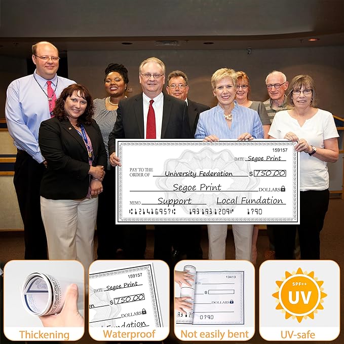 40x16 Inch Giant Paper Check Presentation Sign | Double-Sided Dry Erase Reusable for Endowments & Fundraisers | Oversized Printable Check Stock for Corporate Events