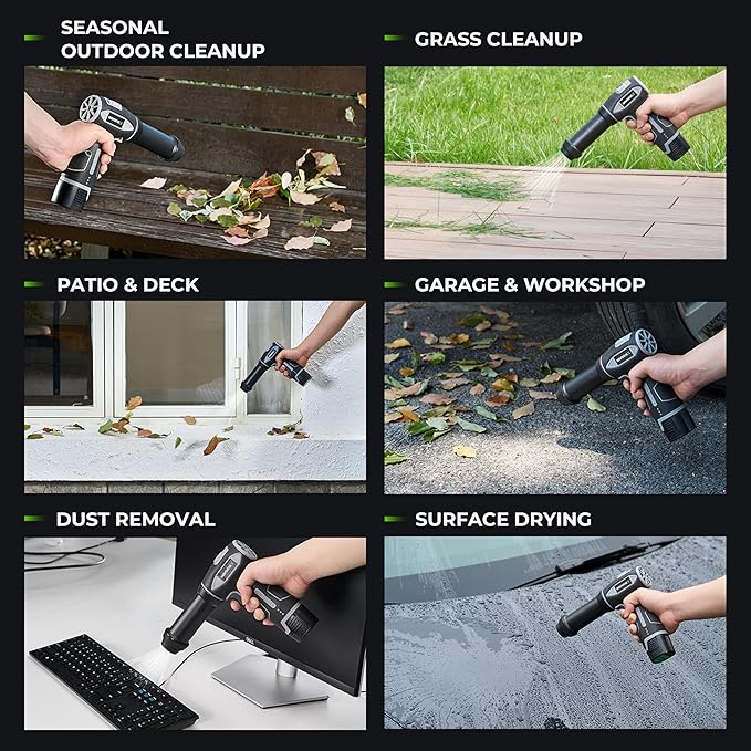 16.8V Handheld Electric Cordless Leaf Blower 100,000 RPM Includes 2 * 2Ah Batteries & Fast Charger, Lightweight for Patio Cleaning, Lawn Care, Car, Blowing Leaves & Dust - Black