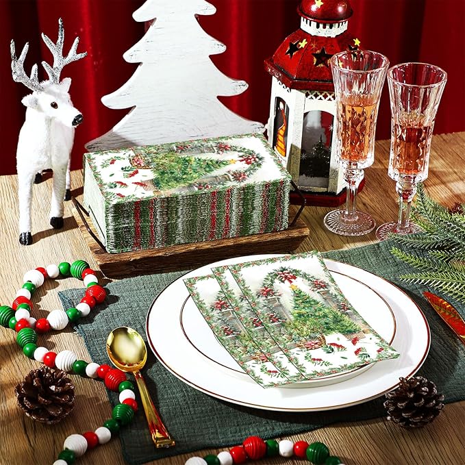 Jetec 200pcs Christmas Guest Napkins Christmas Tree Disposable Hand Towels for Bathroom Winter Conservatory Decorative Disposable Guests Napkins Guest Towels for Holiday Kitchen Dining Table