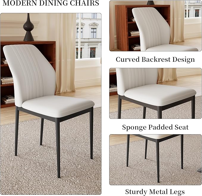 Extendable Dining Table Set for 6-8 People, 63 to 78.7 Inch MDF Kitchen Table with 8 Faux Leather Dining Chairs, Space-Saving for Dining Room, Breakfast Nook (White Table & 8 White Chairs)