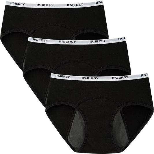 INNERSY Period Underwear for Teens Girls Cotton Leak-Proof Menstrual Panties 3-Pack