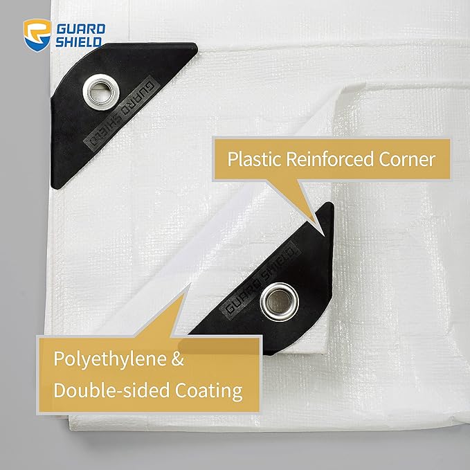 GUARD SHIELD Tarps Heavy Duty Waterproof 8x10 Feet White Poly Tarp Cover Outdoor Thick UV Resistant Tarpaulin with Grommets 10mil (2-Pack)