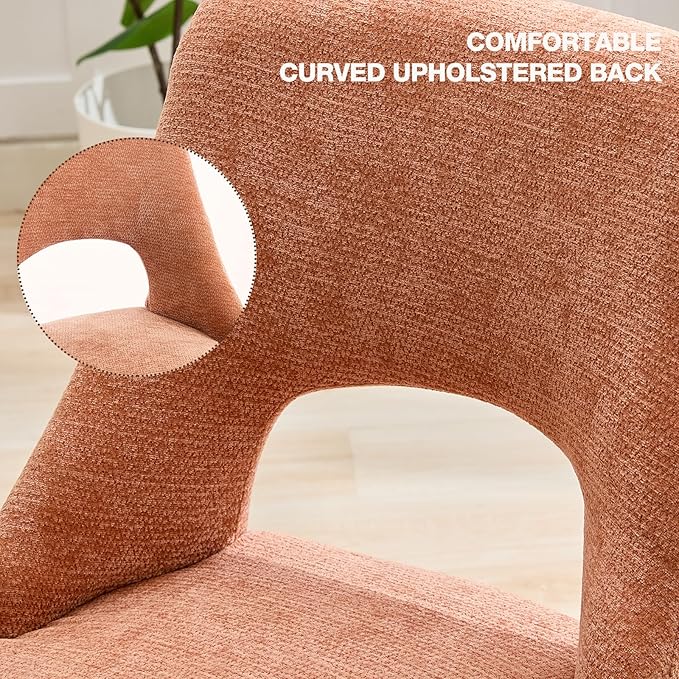 UVV Wooden Dining Chairs Set of 4, Mid Century Modern Upholstered Dining Room Chair Kitchen Chairs, Chenille Dinner Chair with Solid Wood Legs for Kitchen Dining Room, Orange-Chenille