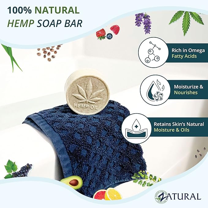 Hemp Bar Soap, 100% Natural Ingredients, Heal, Moisturize, and Cleanse. (5 Bars)