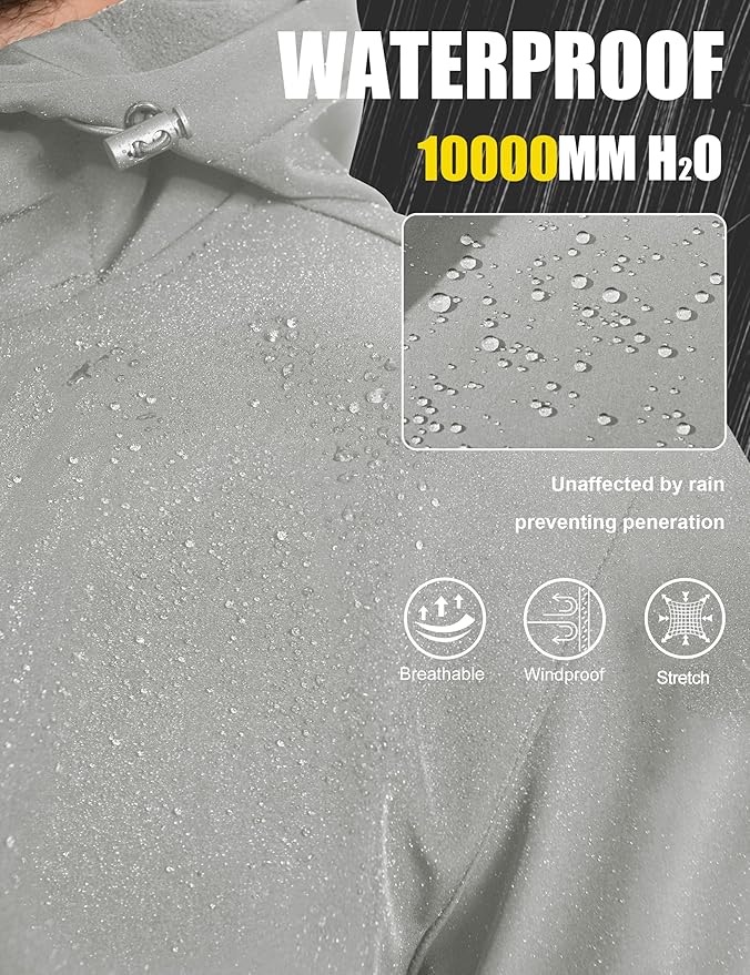 MAGCOMSEN Men's Waterproof Fleece Lined Rain Jacket Lightweight Softshell Raincoat with Hood Winter Hiking Windbreaker