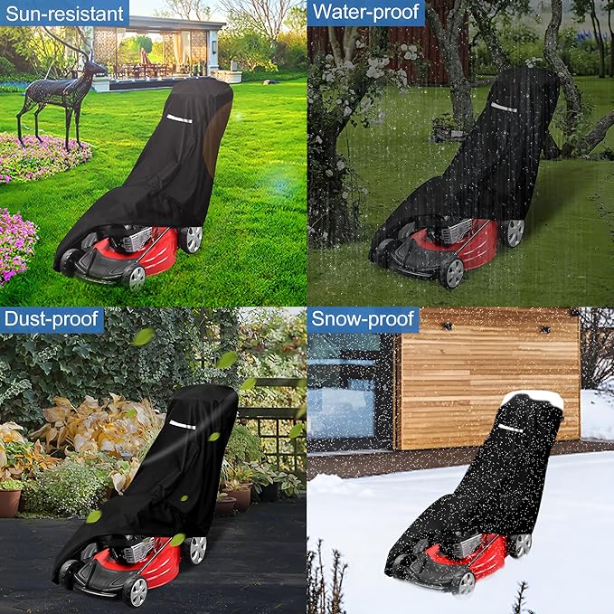 Outdoors Lawn Mower Cover Waterproof Heavy Duty Push Lawn Mower Covers Storage Tear-Resistant, UV Protection Universal Fit with Drawstring & Cover Storage Bag, Waterproof Lawnmower Covers for Outdoor