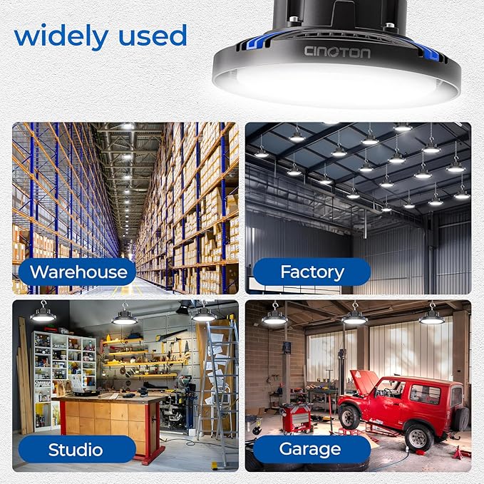 CINOTON UFO LED High Bay Light, 160W/120W/80W Switchable, AC100-277V LED Shop Lights with US Plug, 24000LM Dimmable 0-10V Commercial Bay Lighting for Garage Workshop 5000K Daylight-UL Listed, 1 Pack