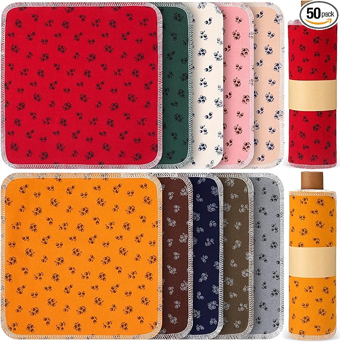 Redbaker 50 Pcs Reusable Paper Towels Paperless Reusable Cotton Cloths Toilet Absorbent Washable Paper Towels with Roll Kitchen Dishcloth for Kitchen Paperless Dishcloths(Rose)