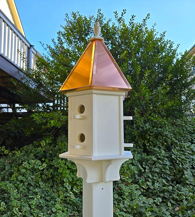 Amish Handmade Birdhouse with Copper Roof 6 Compartments Bird Watching (Copper Roof, 6 Compartments)