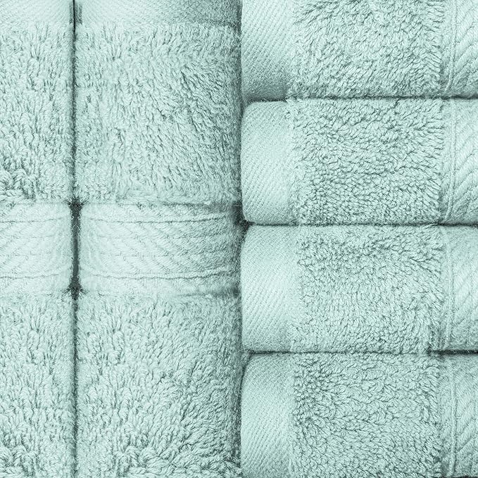 Superior Egyptian Cotton Pile Face Towel/Washcloth Set of 6, Ultra Soft Luxury Towels, Thick Plush Essentials, Absorbent Heavyweight, Guest Bath, Hotel, Spa, Home Bathroom, Shower Basics, Sea Foam