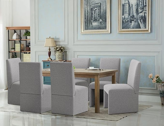 Upholstered Dining Chairs Set of 6 Modern Kitchen & Dining Room Chairs Linen Fabric Dining Chairs with Wooden Frame, Grey