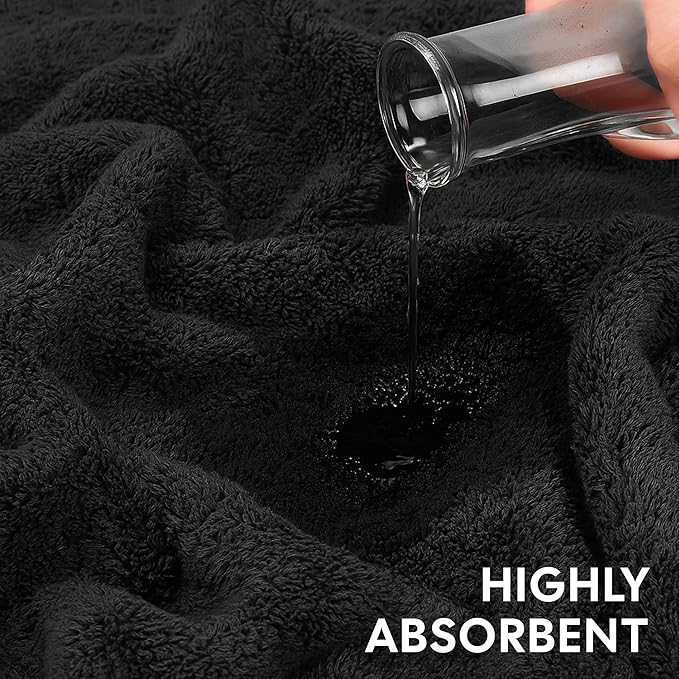EcoNour Luxury 6-Piece Cotton Towel Set | 100% Black Turkish Cotton Towels for Bathroom, Spa, Gym & Hotel | Includes 2 Bath Towels, 2 Hand Towels, 2 Wash Cloths | Soft, Quick Dry & Highly Absorbent