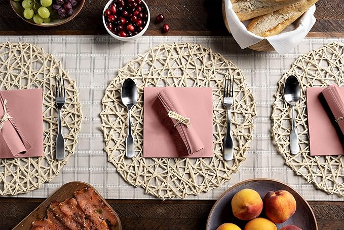 Linen-Feel Colored Paper Napkins - Decortive Cloth-Like PINK Luncheon Napkins - Soft And Absorbent. For Kitchen, Party, Wedding, Dinner Or Any Occasion. (Pack of 50)
