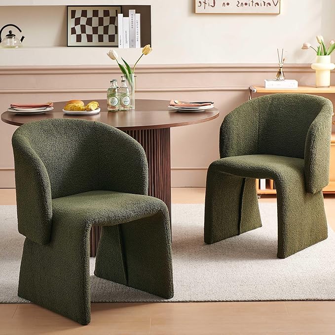 Dining Table Set for 2, 47" Circle Kitchen Table and Green Upholstered Barrel Dining Room Chairs, Classic Dinette Set, Engineered Wood Two-Part Tabletop with Walnut Finish