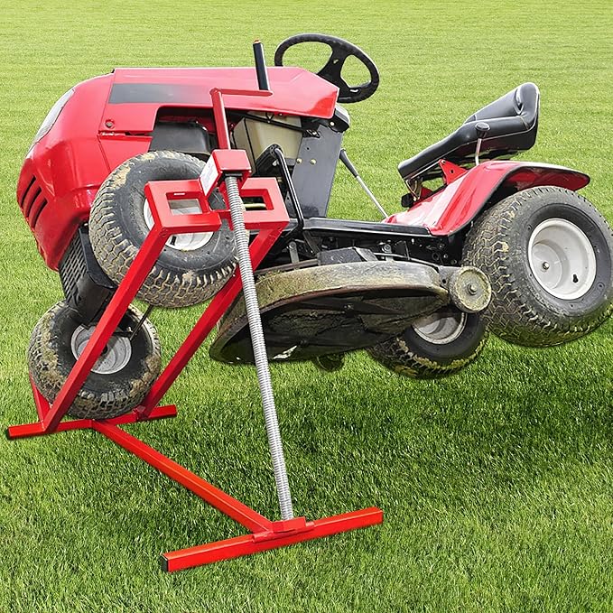 Lawn Mower Lift Jack, Riding Mower Lift for Lawn Mowers and Garden Tractors, Lawn Mower Load Capacity 880 Lbs, Wheel Width Limit 38in, Red