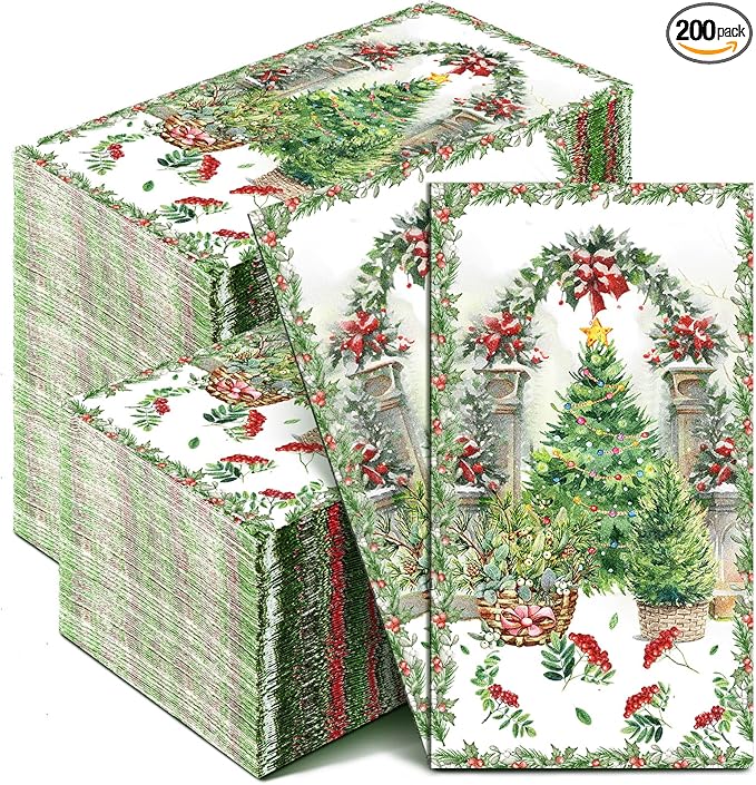 Jetec 200pcs Christmas Guest Napkins Christmas Tree Disposable Hand Towels for Bathroom Winter Conservatory Decorative Disposable Guests Napkins Guest Towels for Holiday Kitchen Dining Table
