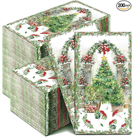 Jetec 200pcs Christmas Guest Napkins Christmas Tree Disposable Hand Towels for Bathroom Winter Conservatory Decorative Disposable Guests Napkins Guest Towels for Holiday Kitchen Dining Table