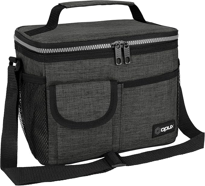 opux Insulated Lunch Bag for Men Women, Leakproof Charcoal Grey Lunch Box for Work, Portable Soft Lunch Cooler Bag with Shoulder Strap, Adult Lunchbox Lunch Pail for Kid Boy Girl School, 14 Can/8L