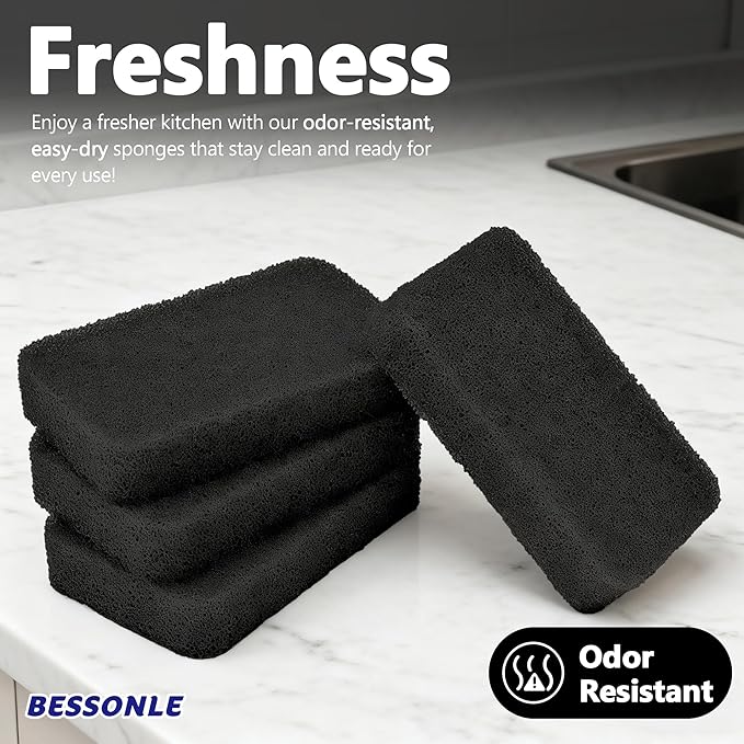 8 Pack Silicone Scrubbing Sponges, Heavy-Duty, Non-Scratch Kitchen Sponges - Reusable, Odor-Free, Perfect as for Cleaning Dishes, Non-Stick, Countertops (Black)