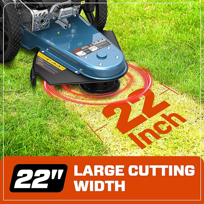SENIX High Wheel Gas Walk Behind Brush Cutter and String Trimmer, 22-Inch Swatch with .155-Inch Line, 160 cc 4-Cycle Engine, Steel Deck, 14" Rubber Wheels, Adjustable Height (STMG-L)