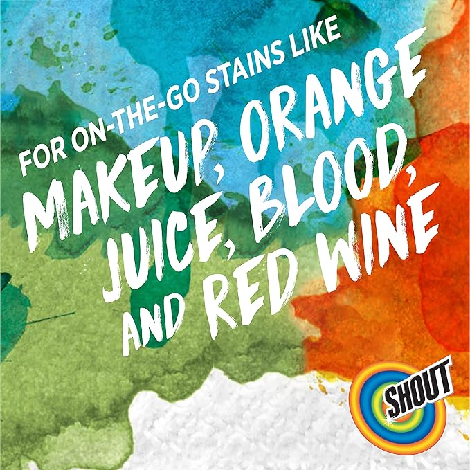 Shout Wipes Stain Remover for Clothes Laundry, Instant Stain Remover and Individually Wrapped, Travel Essentials, Works on Everyday Stains, 12 Wipes per Carton (6 Cartons)