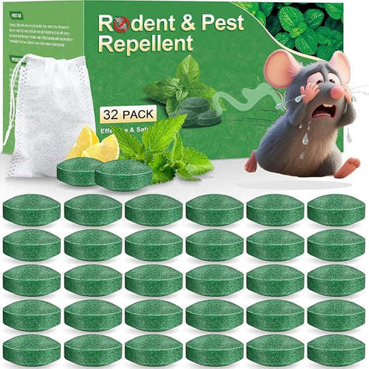 Mouse Rodent Repellent, 32 Pack Peppermint Oil Mice Repellent for Mice, Rats, Spiders, Squirrels and Pests, Indoor & Outdoor Natural Mouse Deterrent, Keep Rodents Away from Garden & Home (Mint)