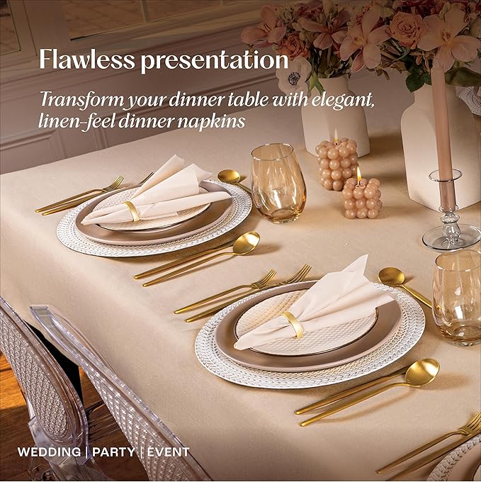 200-Pack Disposable Linen-Feel Beige Napkins, 12" x 17" Cloth-Like Paper Dinner Napkins For Wedding, Bathroom, Party Or Event