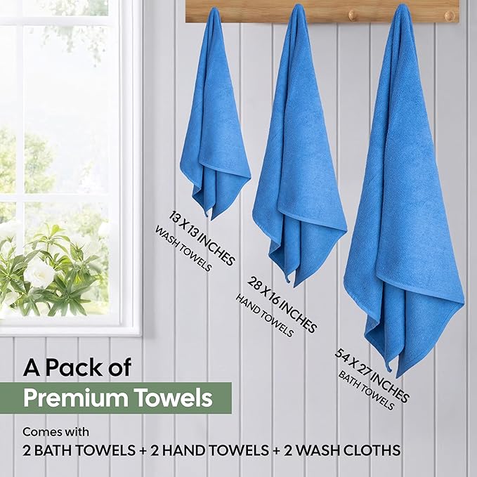 EcoNour Luxury 6-Piece Cotton Towel Set | 100% Navy Blue Turkish Cotton Towels for Bathroom, Spa, Gym & Hotel | Includes 2 Bath Towels, 2 Hand Towels, 2 Wash Cloths | Soft,Quick Dry & Highly Absorbent