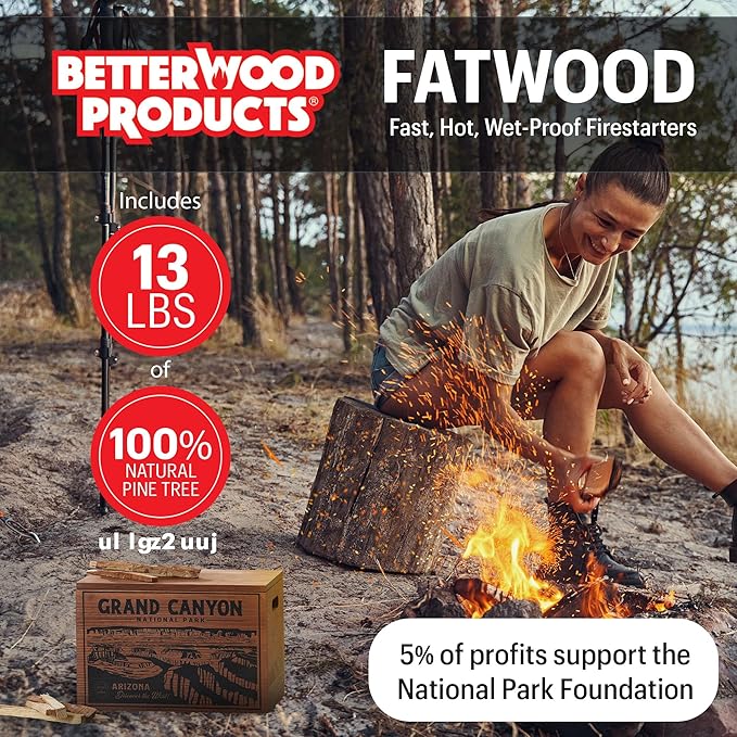 Better Wood Products Limited Edition Protect The Parks Series All Natural Fatwood Fire Starter Sticks, 13 Pound Wooden Crate, Grand Canyon