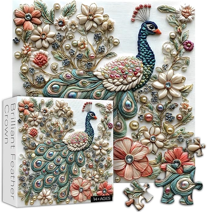 Peacock Puzzles for Adults 1000 Pieces, Unique Bird Art Flower Garden Animal, Jewels of The Fluttering Wings Jigsaw Puzzle, Challenge for Adults Aesthetic