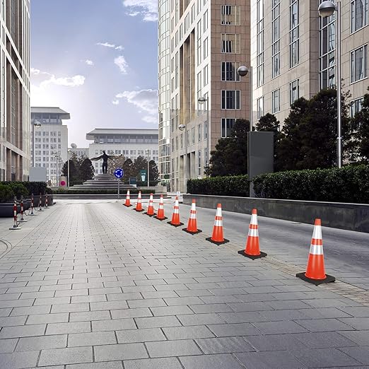 Reliancer 6PCS 28" Traffic Cones PVC Safety Road Parking Cones with Black Weighted Base w/6"&4" Reflective Collars Fluorescent Orange Hazard Cones Construction Cones for Traffic or Home Improvement