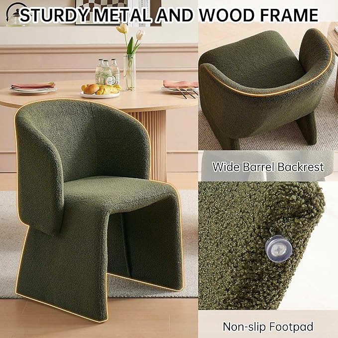 Dining Table Set for 2, 47" Circle Kitchen Table and Green Upholstered Barrel Dining Room Chairs, Classic Dinette Set, Engineered Wood Two-Part Tabletop with Walnut Finish