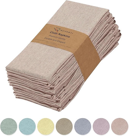 Ruvanti Cloth Napkins Set of 12, 18x18 Reusable Napkins Cloth Washable, Soft & Durable Table Napkin, Poly Cotton Fabric Dinner Napkins for Parties, Christmas, Thanksgiving, Weddings - Rust