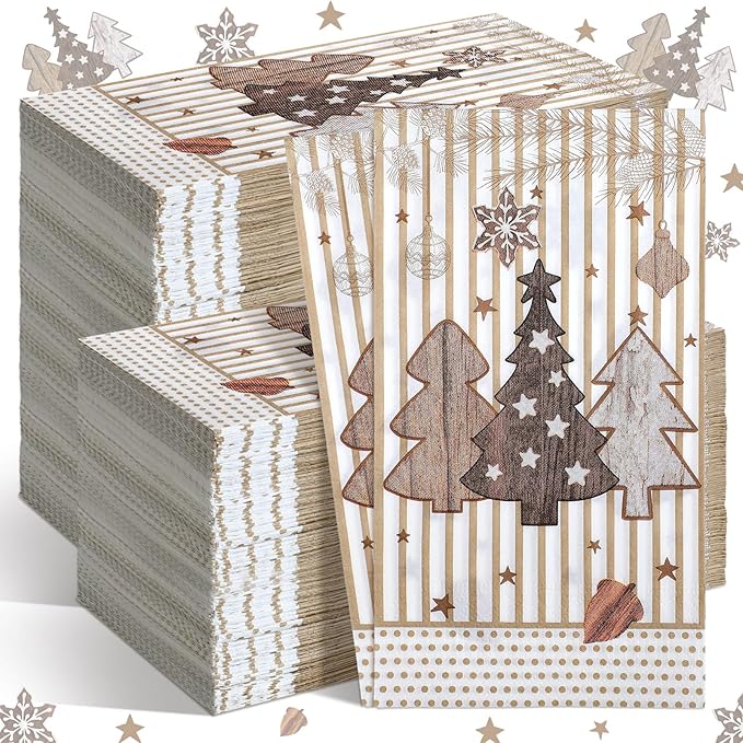 Jetec 200 Pcs Christmas Napkins Disposable Christmas Tree Paper Guest Towels for Bathroom Decorative Hand Towel 2 Ply Guest Paper Napkins for Xmas Winter Holiday Kitchen Party Supplies